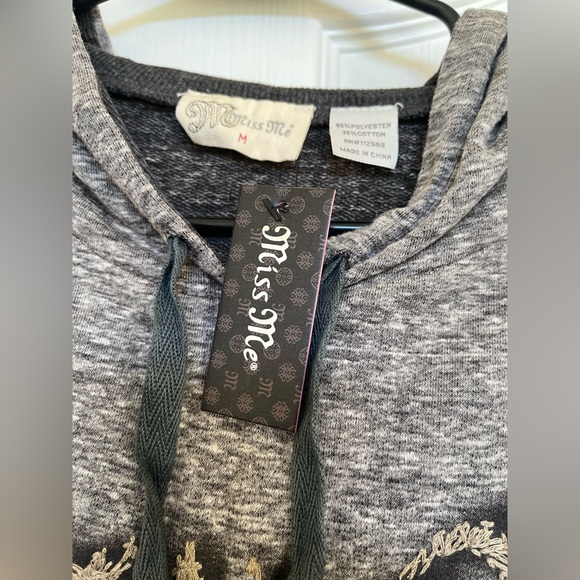 Miss Me Charcoal Hoodie with Embroidered Crest - Picture 4 of 6